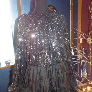 ENDLESS ROSE GOTH WEDDING HOLIDAY PARTY BLACK SILVER CROP SEQUIN BLOUSE TOP L